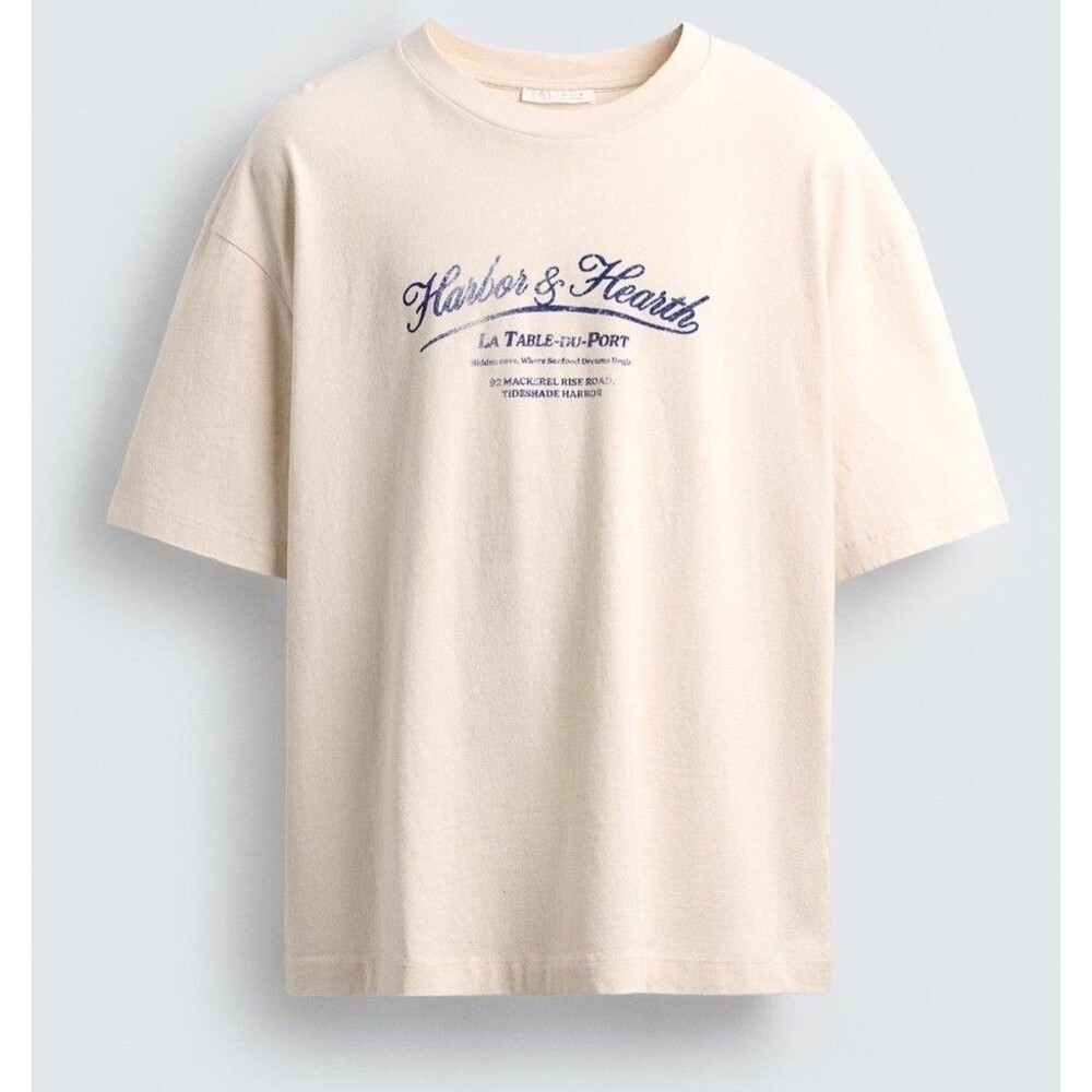 Zara Graphic Oversized Ivory Unisex T-Shirt Women’s SZ M